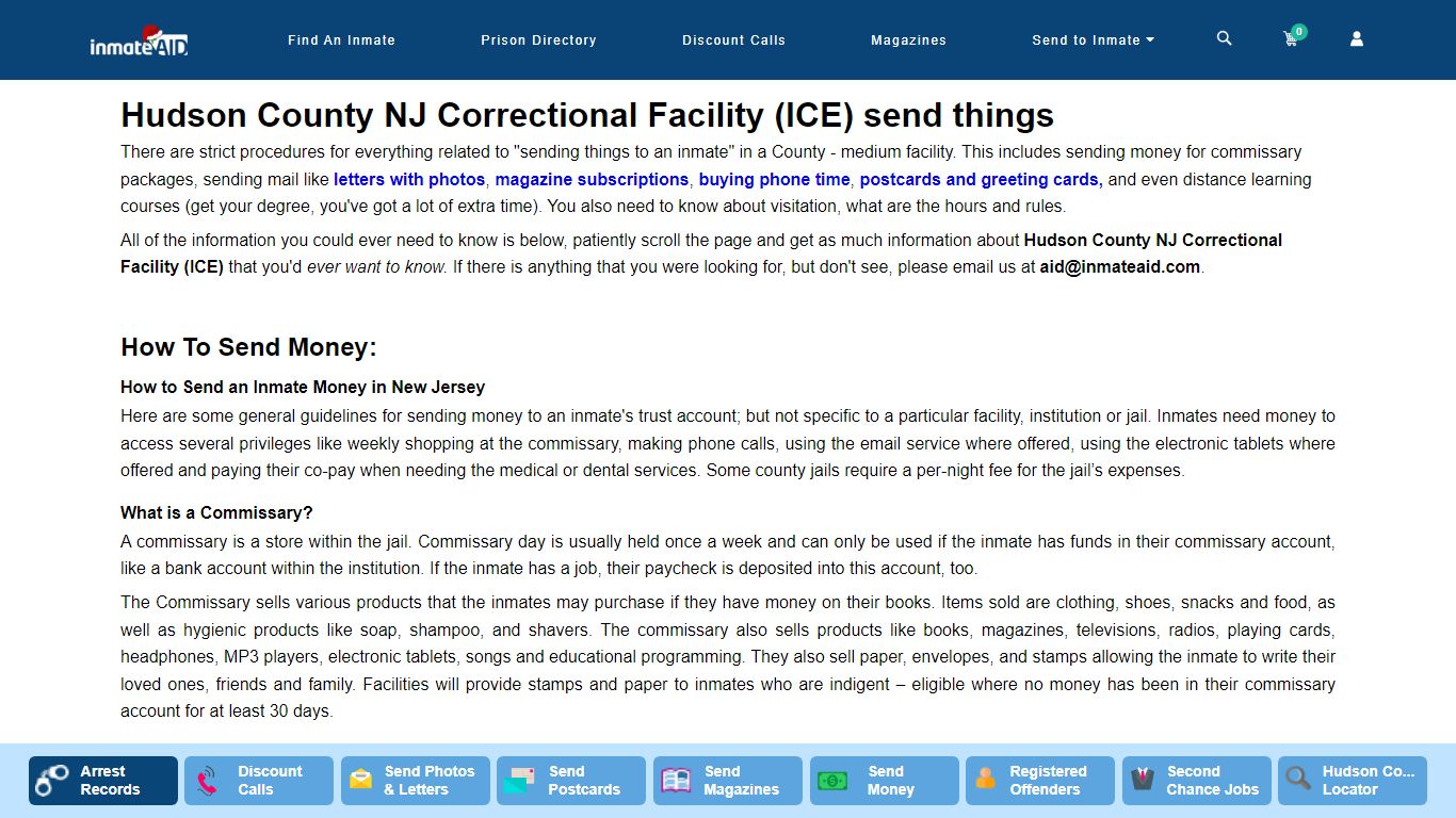 Hudson County NJ Correctional Facility (ICE) send things - InmateAid
